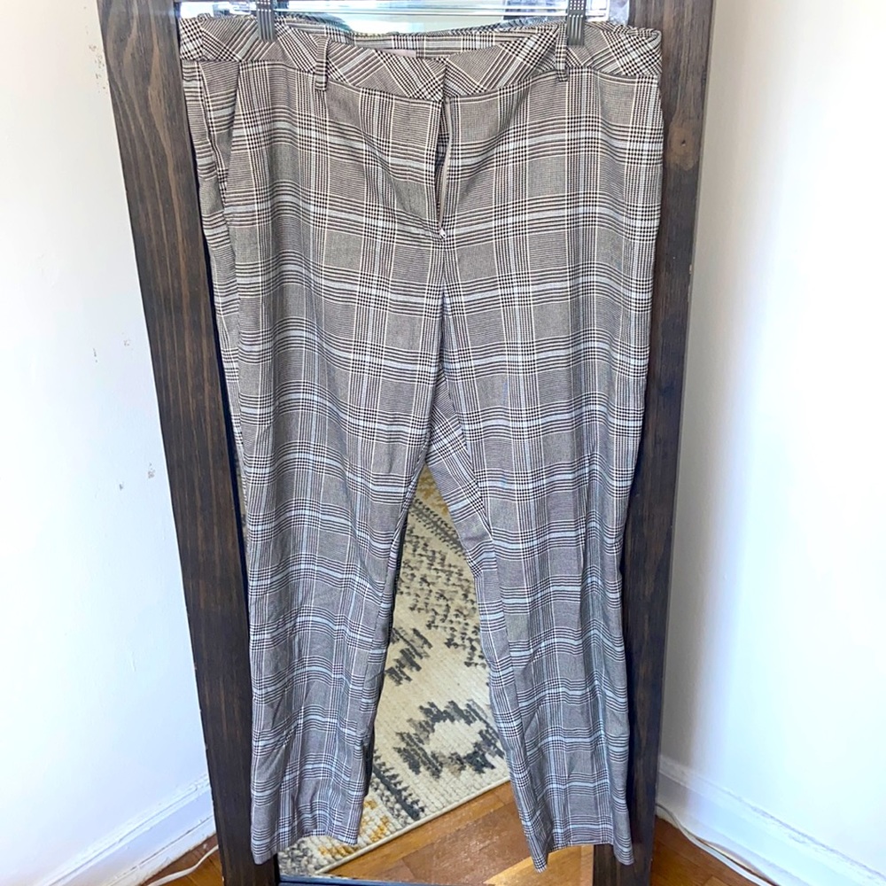 H&M Plaid Work Slim Leg Fitted Trousers